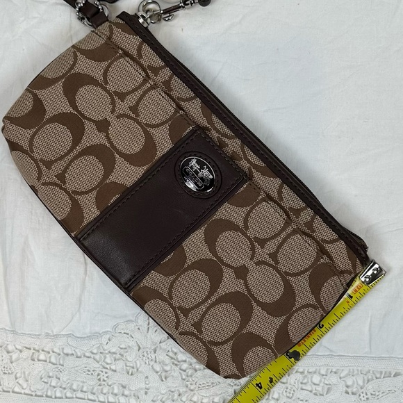 Coach Signature Tan Brown Canvas Leather Wristlet Wallet Small Purse - Picture 6 of 9